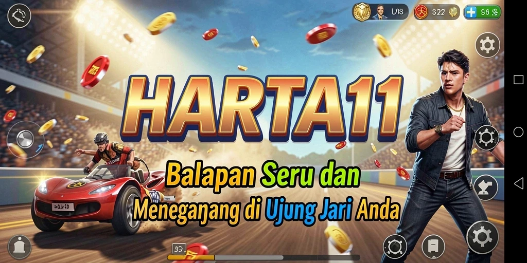 Tampilan gameplay balapan HARTA11 yang mendebarkan dan penuh aksi.
