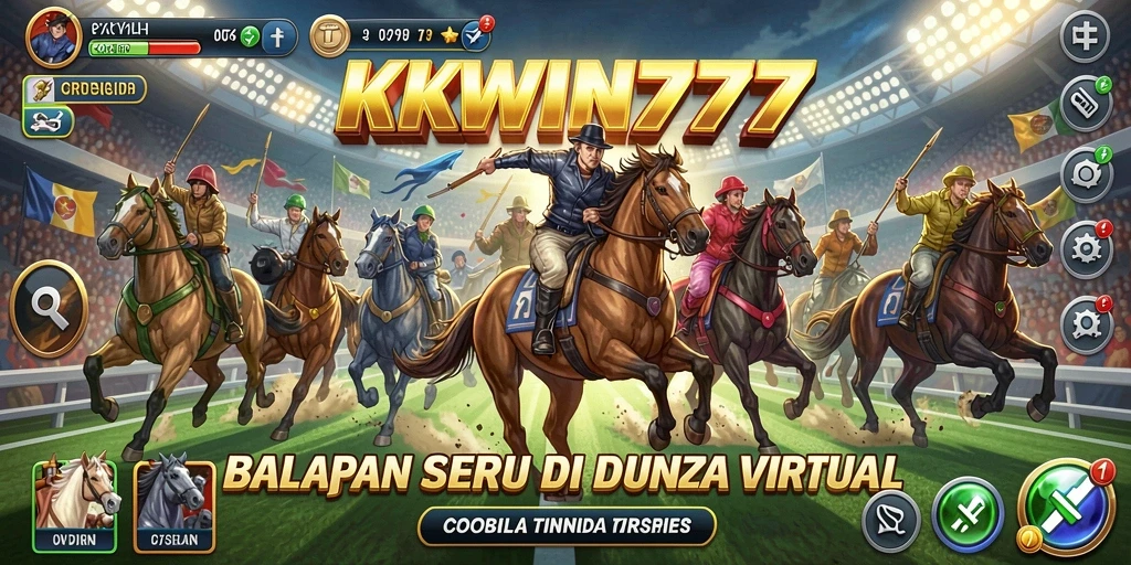 Tangkapan layar utama KKWIN777 menampilkan aksi balapan mendebarkan di sirkuit penuh warna.