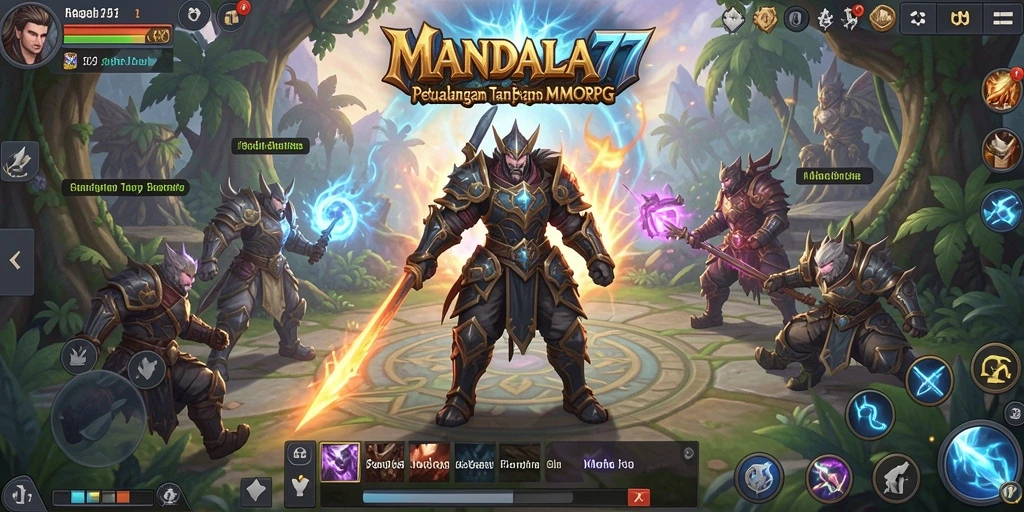 Tangkapan layar permainan MANDALA77 yang menampilkan pertarungan epik di dunia MMORPG.
