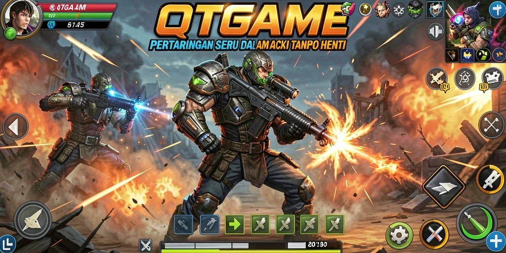 Tampilan aksi intens dalam QTGAME dengan grafis yang mengesankan.