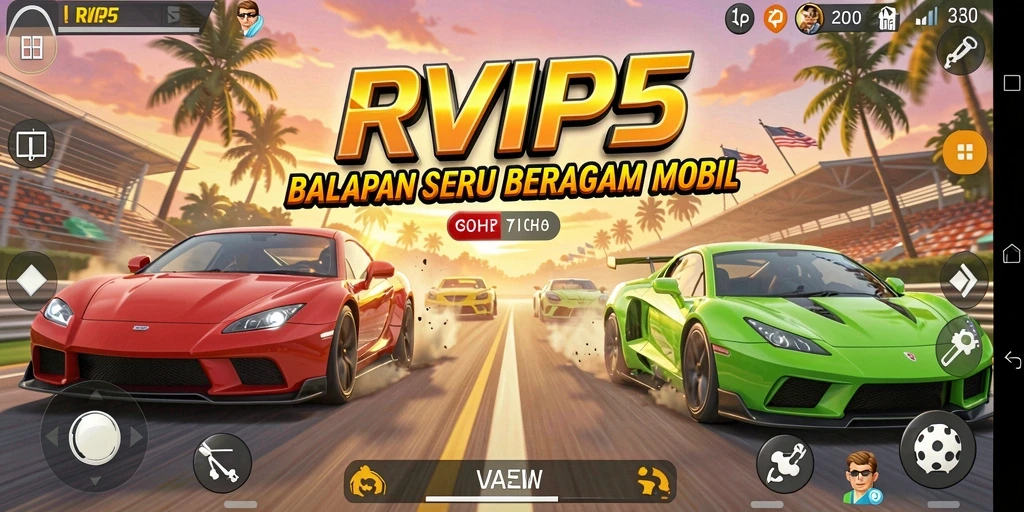 Screenshot utama menampilkan gameplay balap yang seru dan menegangkan.