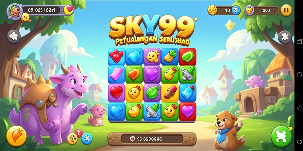Tampilan dinamis gameplay SKY99 yang seru dan penuh warna.