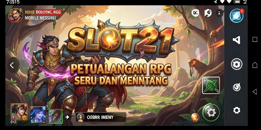 Tampilan gameplay SLOT21 dengan karakter yang beraksi dalam petualangan RPG.
