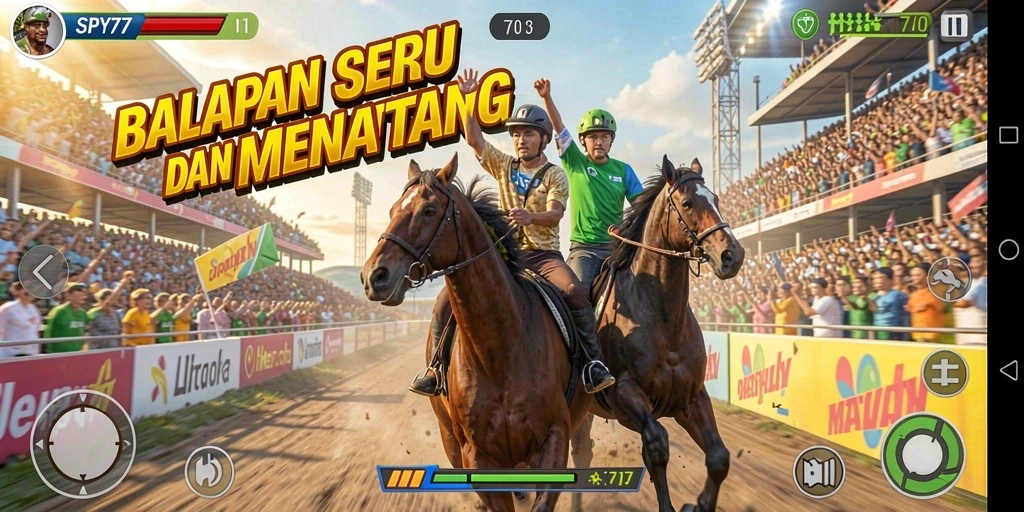 Screenshot gameplay SPY77 menampilkan aksi balapan yang mendebarkan.